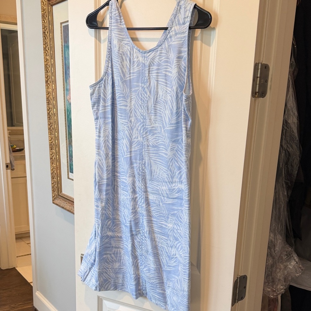 Tommy Bahama Light Blue & White Palm-Print Sleeveless Mini Dress
